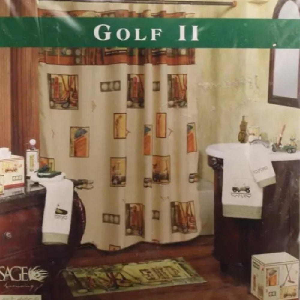 Golf II Shower Curtain with Rings and Tan Liner